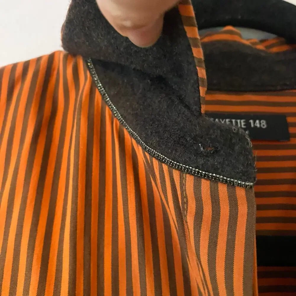 Lafayette 148 Orange Brown Pinstripe Button Down Shirt Cotton Preppy size Small - Picture 4 of 12